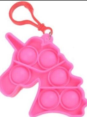 Pink Unicorn Pop It Fidget Keychain Silicone Bubble Toy Bag Charm Stress Relief